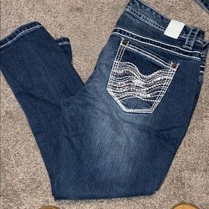 Maurices Dark Blue Cropped Jeans with Embellished Pockets